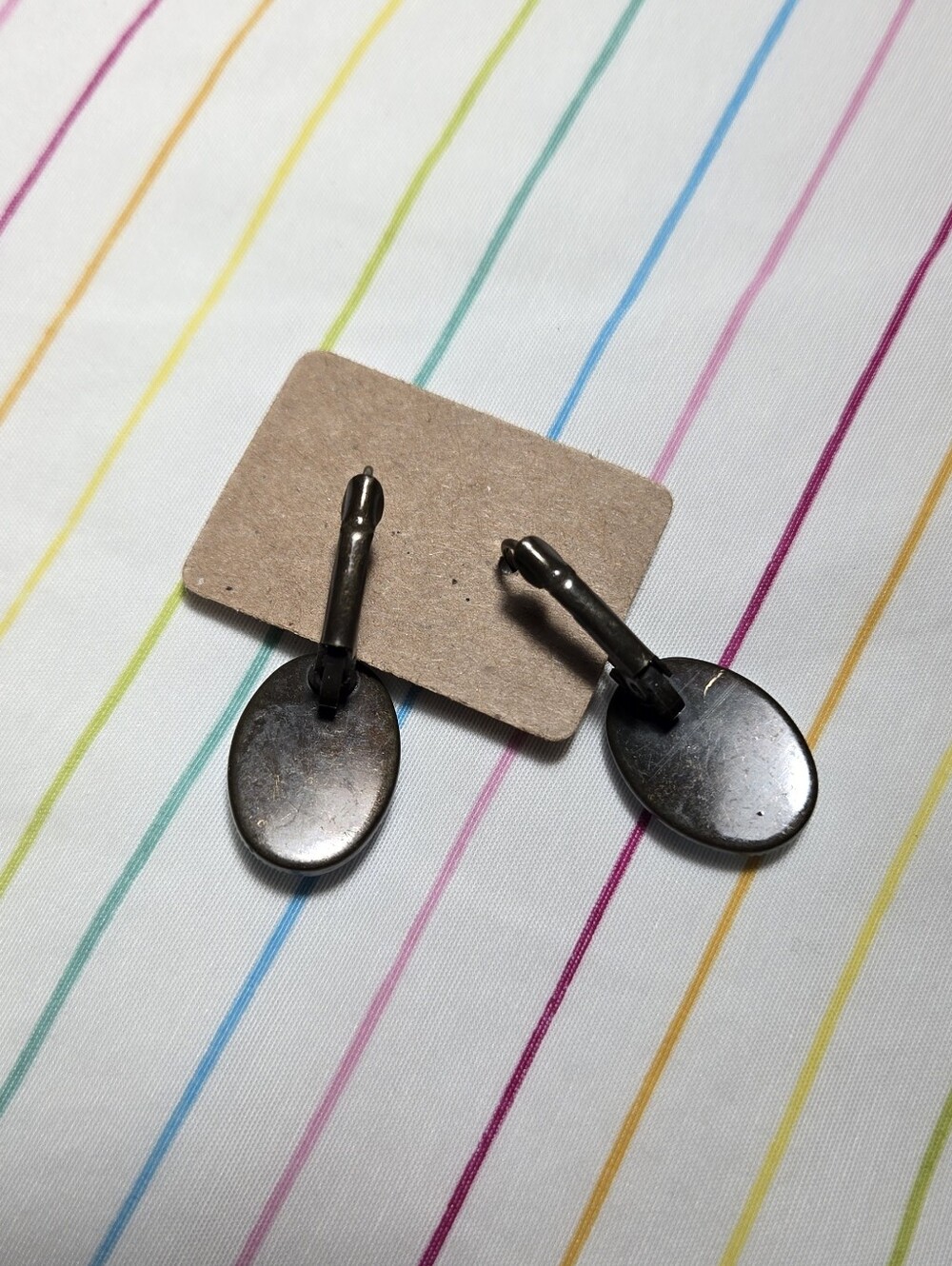 Vintage Blue and Brass Tone Drop Earrings - Picture 6 of 12
